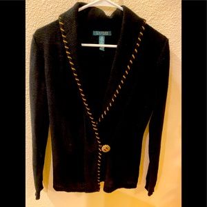 Lauren Ralph Lauren Black V-Sweater, 1 Front Button, XS